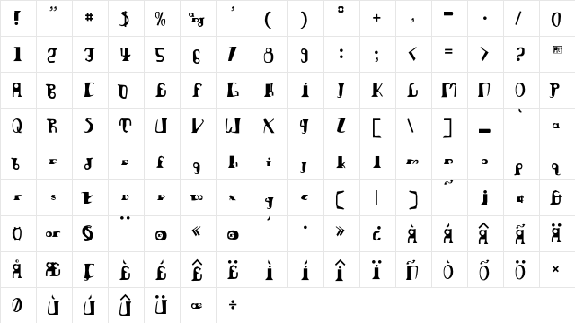 Anvilregular Regular  glyph index