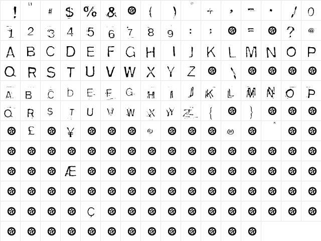 InsClouseau Regular  glyph index