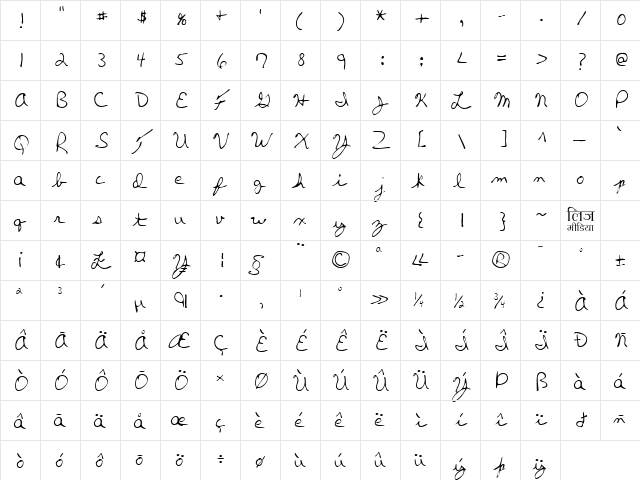 LEHN270 Regular  glyph index