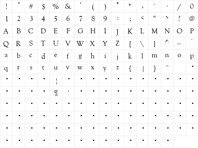 QTOldGoudy Regular  glyph index