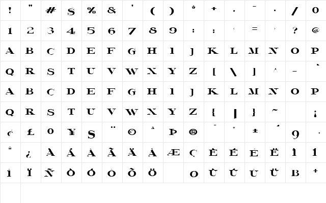 Lafitte Regular  glyph index