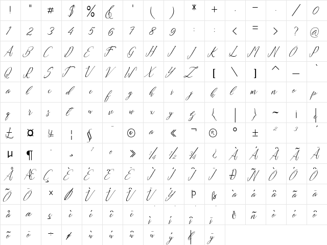 Andrea Regular  glyph index