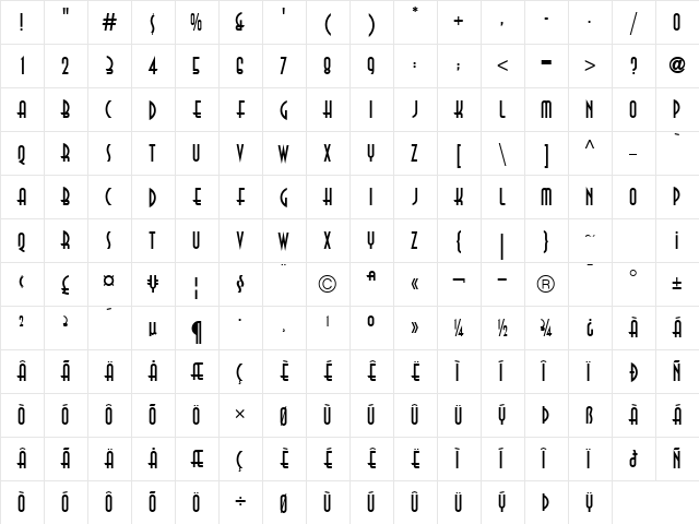 Anna ICG Regular  glyph index