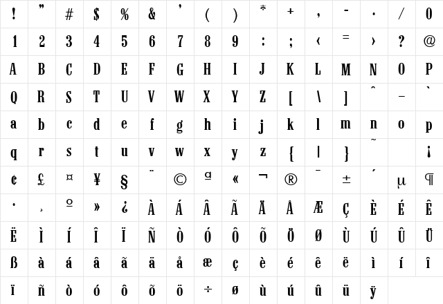 Colonel-Serial-Medium Regular  glyph index