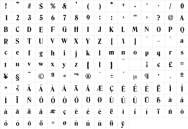 Denver-Serial-ExtraBold Regular  glyph index