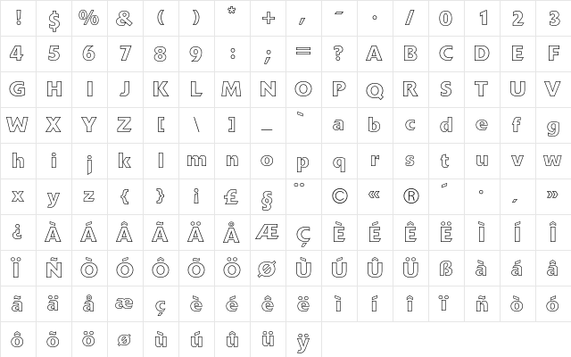Delta BQ Regular  glyph index