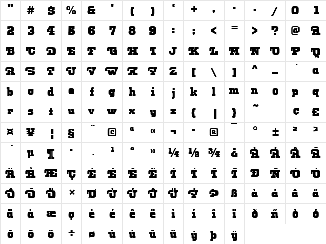Odin Becker Regular  glyph index