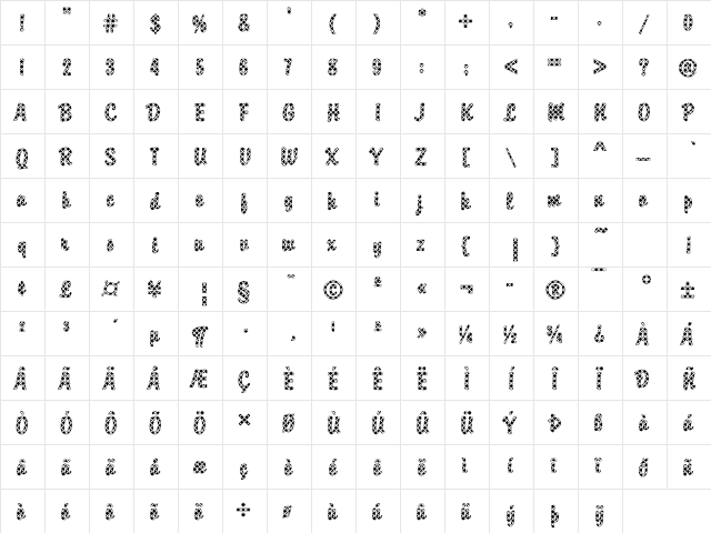 DTCBrodyM09 Regular  glyph index