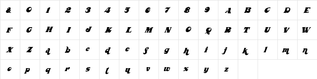 WickedSeventies Regular  glyph index