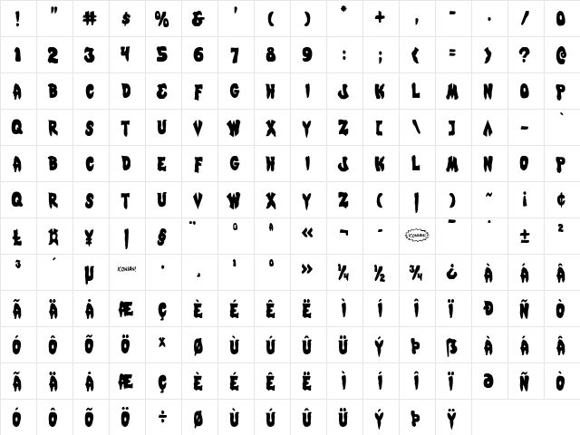 Mystic Singler Condensed Condensed  glyph index