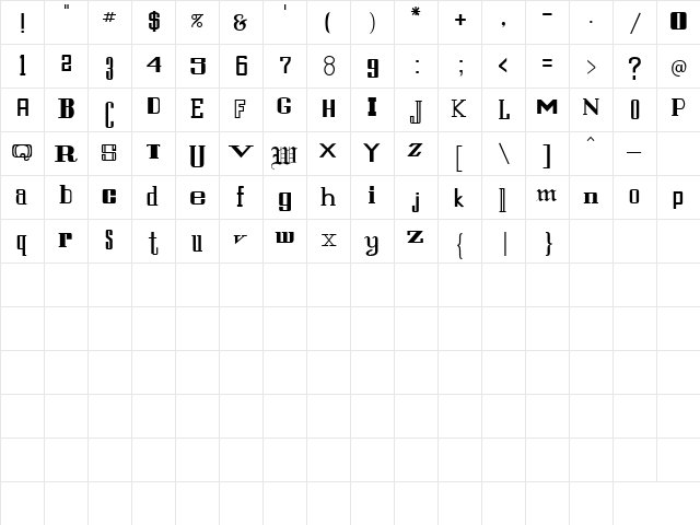 FRISCO Regula "  glyph index