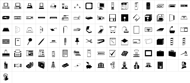 ComputersBusines Regular  glyph index