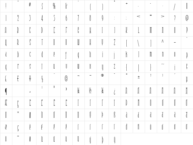 Risky Business Square NF ExtraLight Regular  glyph index