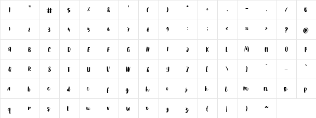Reckless Brush Regular  glyph index