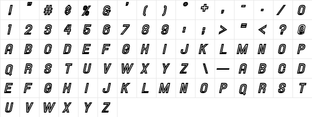 Hallandale Inline Italic JL Regular  glyph index