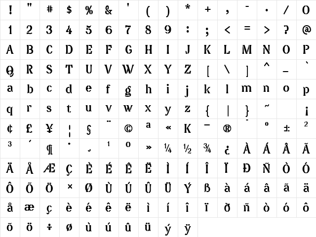 DavidFarewellStencil Regular  glyph index