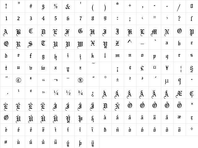 EDiT Invitation 5 Regular  glyph index