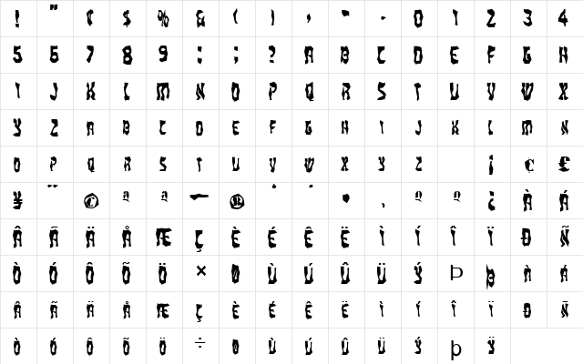 FZ WACKY 20 Normal  glyph index