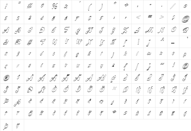 FZ UNIQUE 33 HOLLOW ITALIC Normal  glyph index