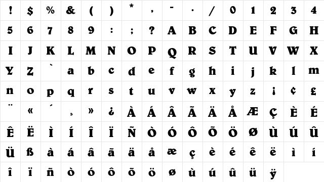 BelweEF-Bold Regular  glyph index