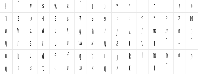 the bends Regular  glyph index