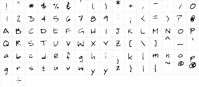 PenPalOne7 Regular  glyph index