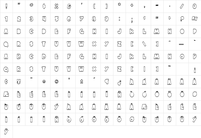 SF Tattle Tales Outline Regular  glyph index