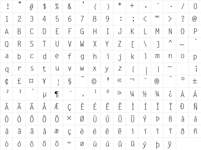 Letter Gothic Std Medium  glyph index
