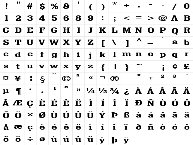 FZ ROMAN 36 EX Normal  glyph index