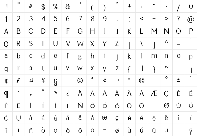 Ephraim Regular  glyph index