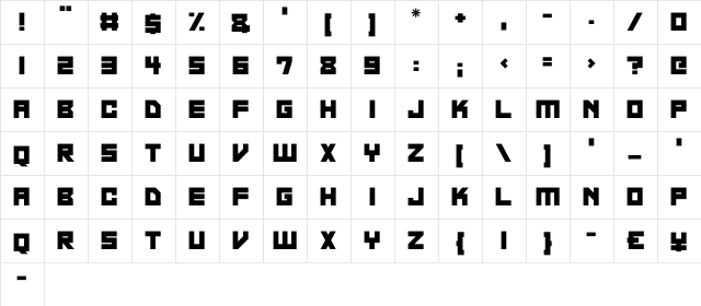 Neon Overdrive Regular  glyph index