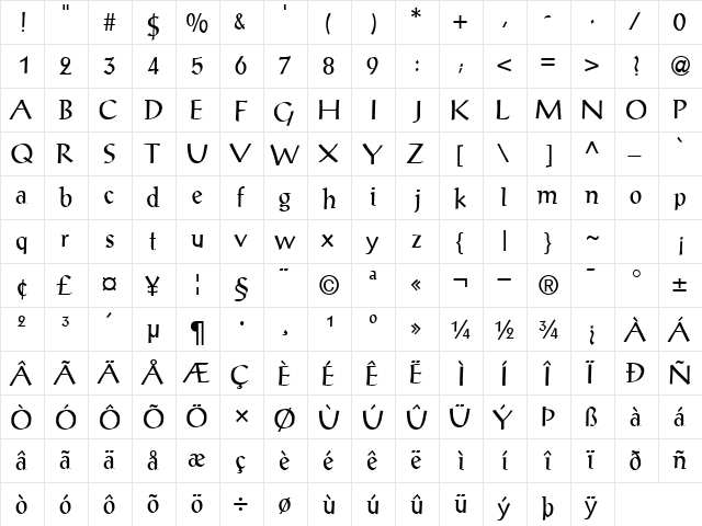 AntiquaSSK Regular  glyph index