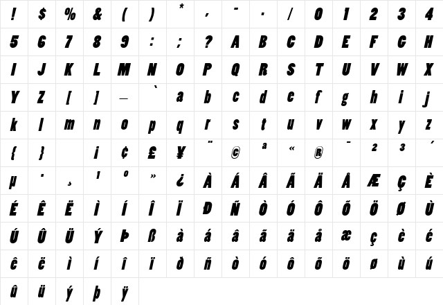 ConoverSSK BoldItalic  glyph index