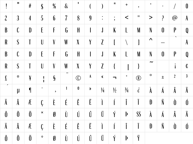Britannic Becker Compress Med Regular  glyph index