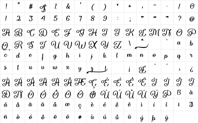 Flame Fetish Regular  glyph index