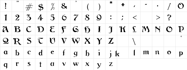 Bucephalus!" Regular  glyph index