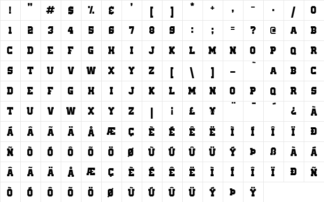 Old School United Regular  glyph index