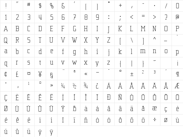 Kwersity Regular  glyph index