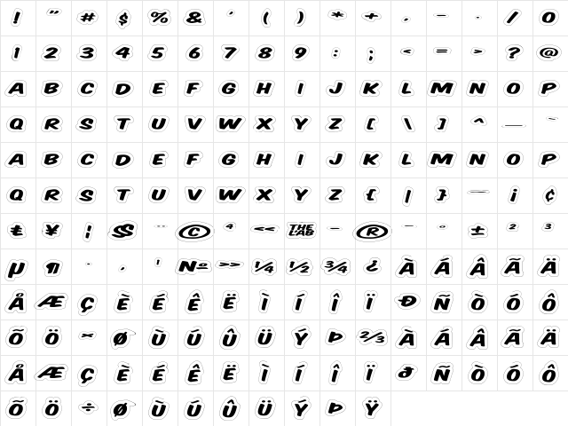 Komika Title - Wired Regular  glyph index