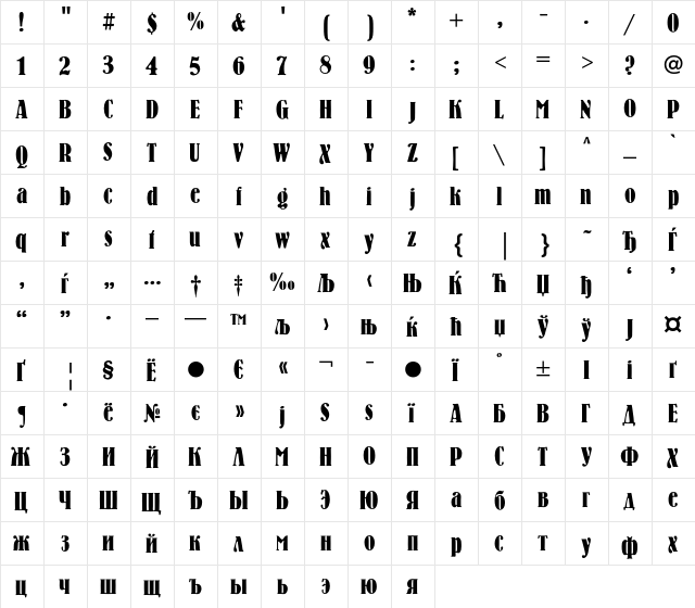 BernhardC Regular  glyph index