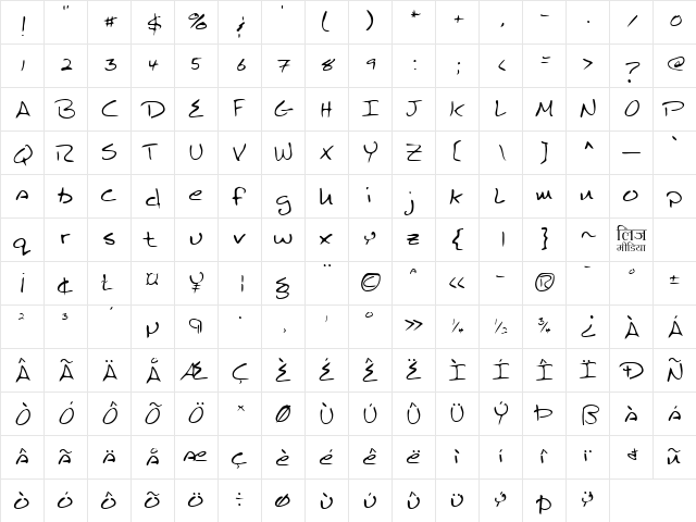 LEHN259 Regular  glyph index