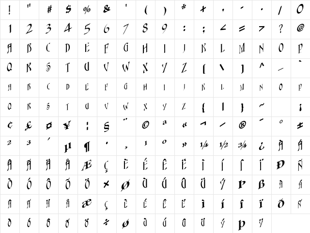 Goal Regular  glyph index