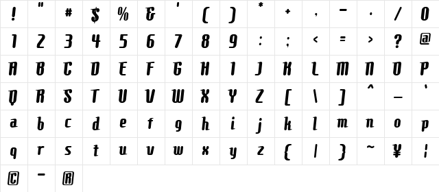 Comons Bold  glyph index