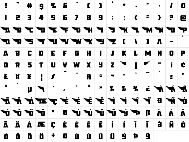 American Kestrel Straight Regular  glyph index