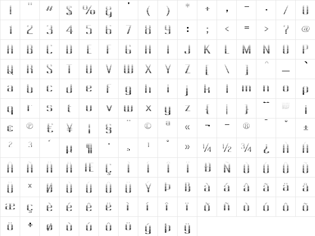 Pecot Lined Regular  glyph index