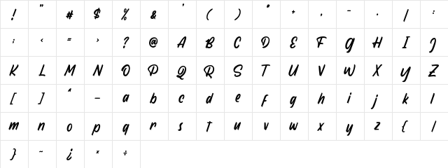 Wardness Regular  glyph index