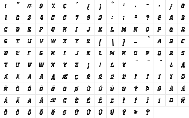 Old School United Inline Alt Italic  glyph index