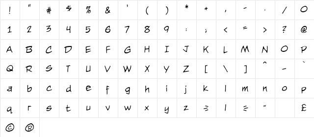 Nightwatcher BB Regular  glyph index