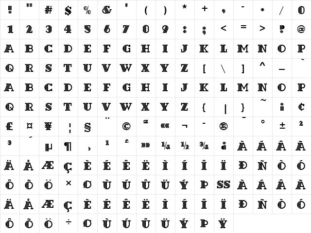 Dextor D Regular  glyph index