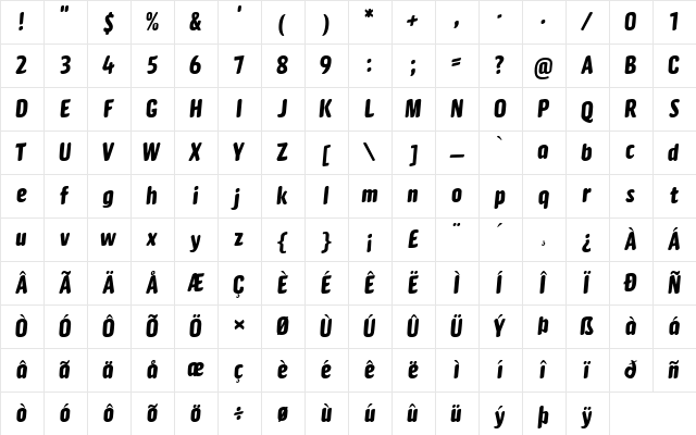 A Lame Bee Regular  glyph index